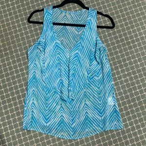 Green white blue sheer v neck top